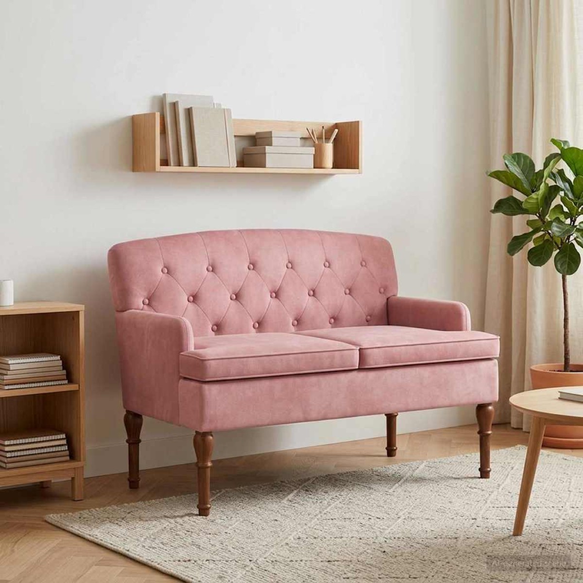 vidaXL Love seat με κουμπιά Ροζ 111 x 65 x 79 εκ Βελούδο