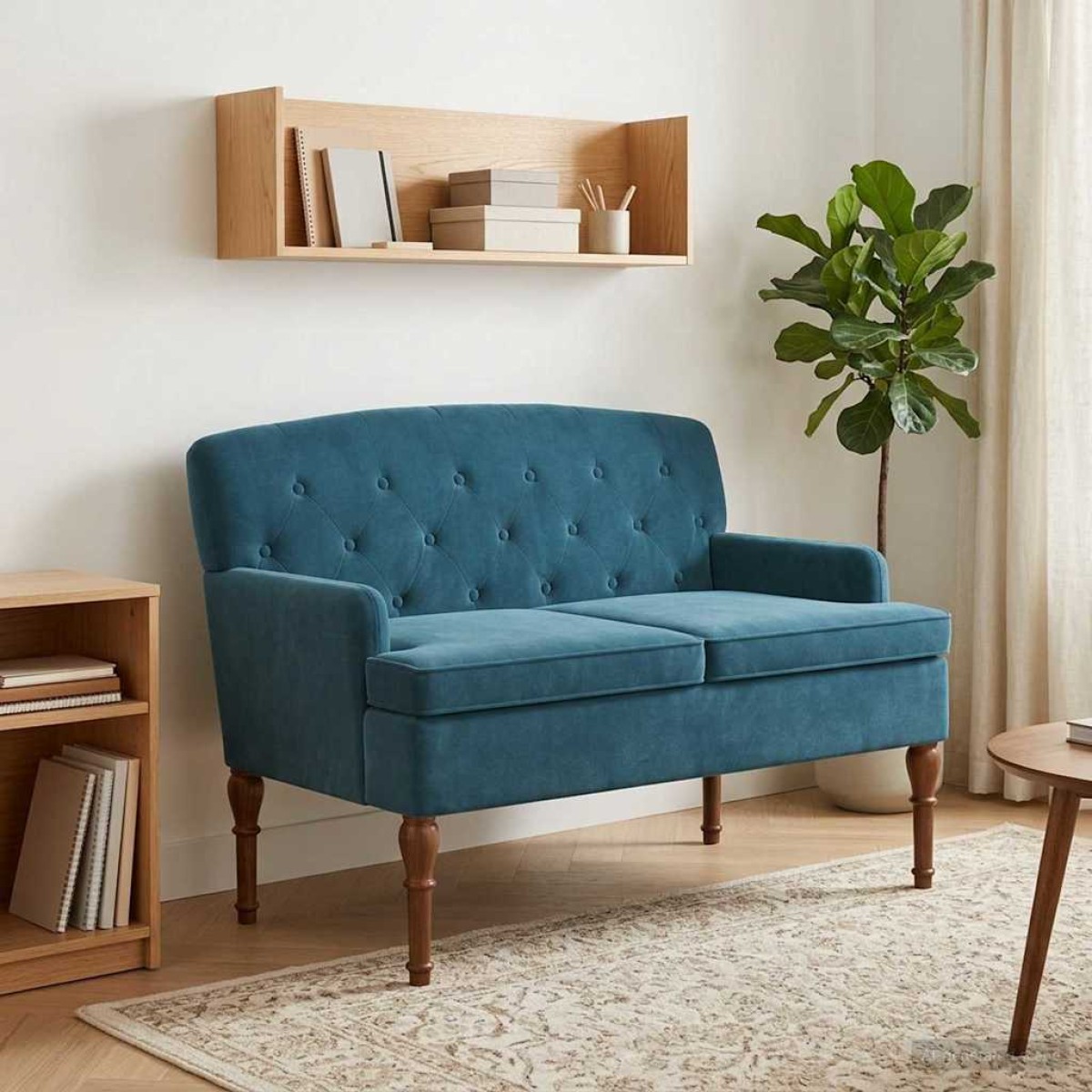 vidaXL Love seat με κουμπιά Μπλε 111 x 65 x 79 εκ Βελούδο