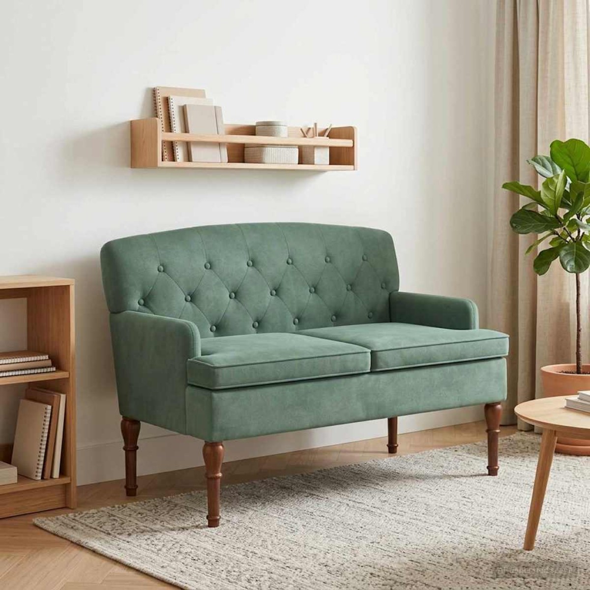 vidaXL Love seat με κουμπιά Θαλασσί 111 x 65 x 79 εκ Βελούδο