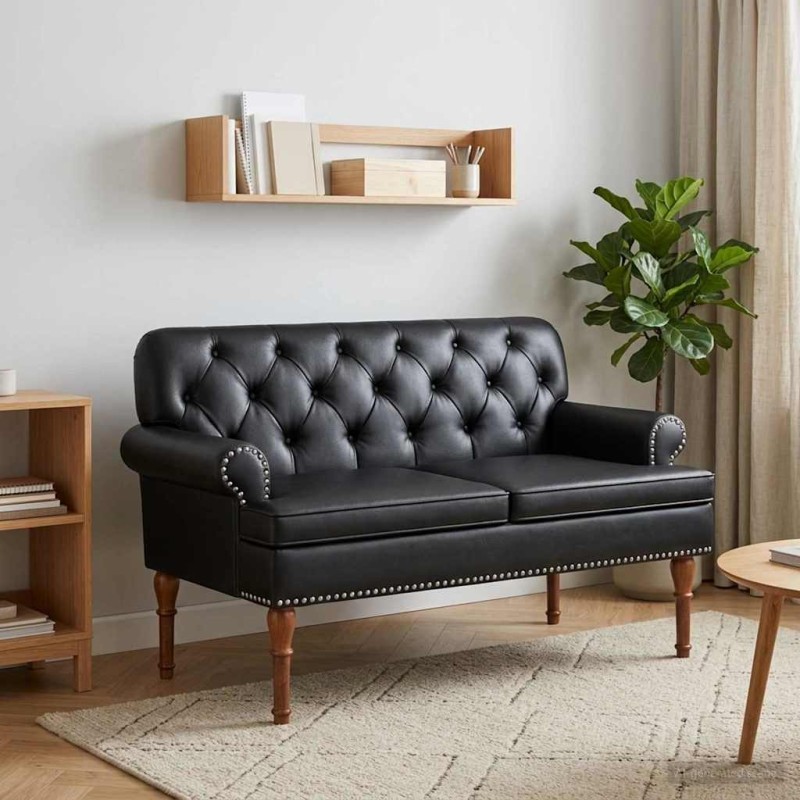 vidaXL Love seat με κουμπιά Μαύρο 120 x 65 x 77 εκ Τεχνητό Δέρμα