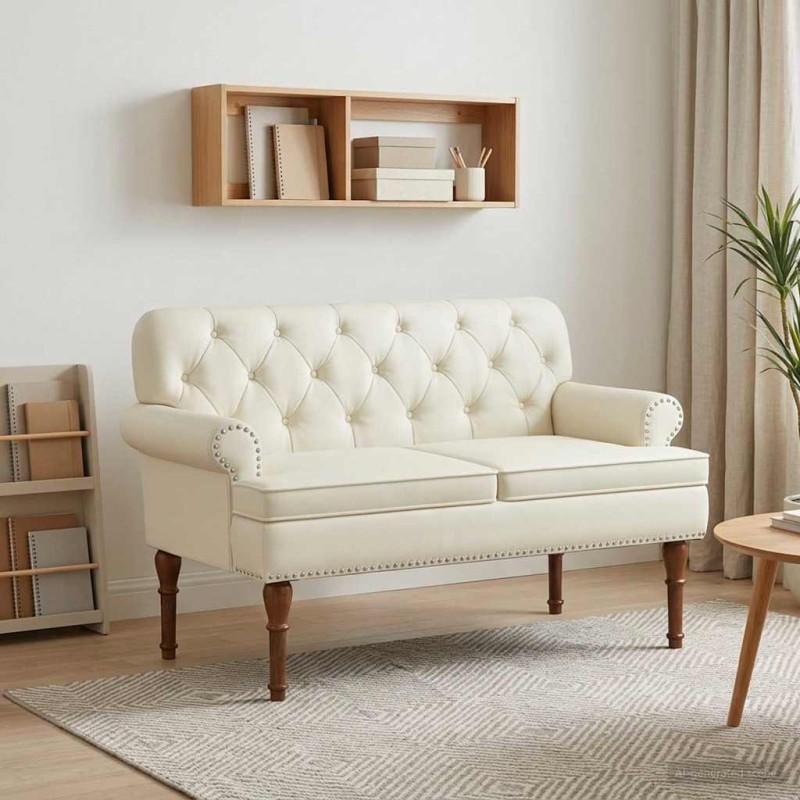 vidaXL Love seat με κουμπιά Κρεμ 120 x 65 x 77 εκ Τεχνητό Δέρμα