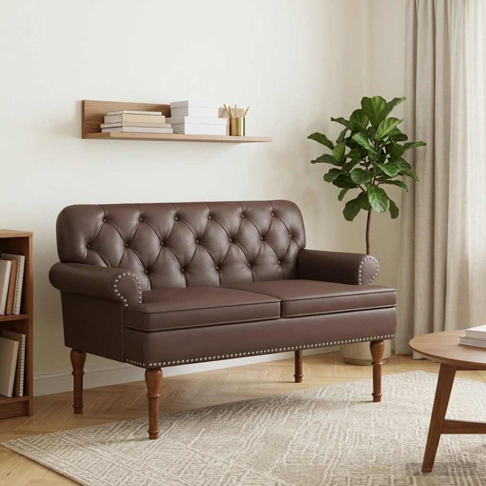 vidaXL Love seat με κουμπιά Καφέ 120 x 65 x 77 εκ Τεχνητό Δέρμα