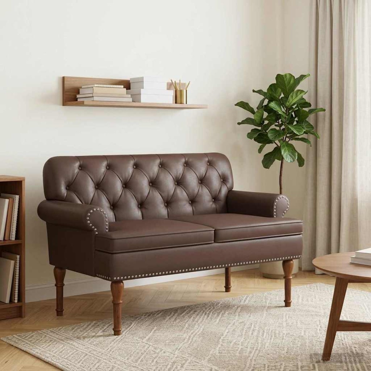 vidaXL Love seat με κουμπιά Καφέ 120 x 65 x 77 εκ Τεχνητό Δέρμα