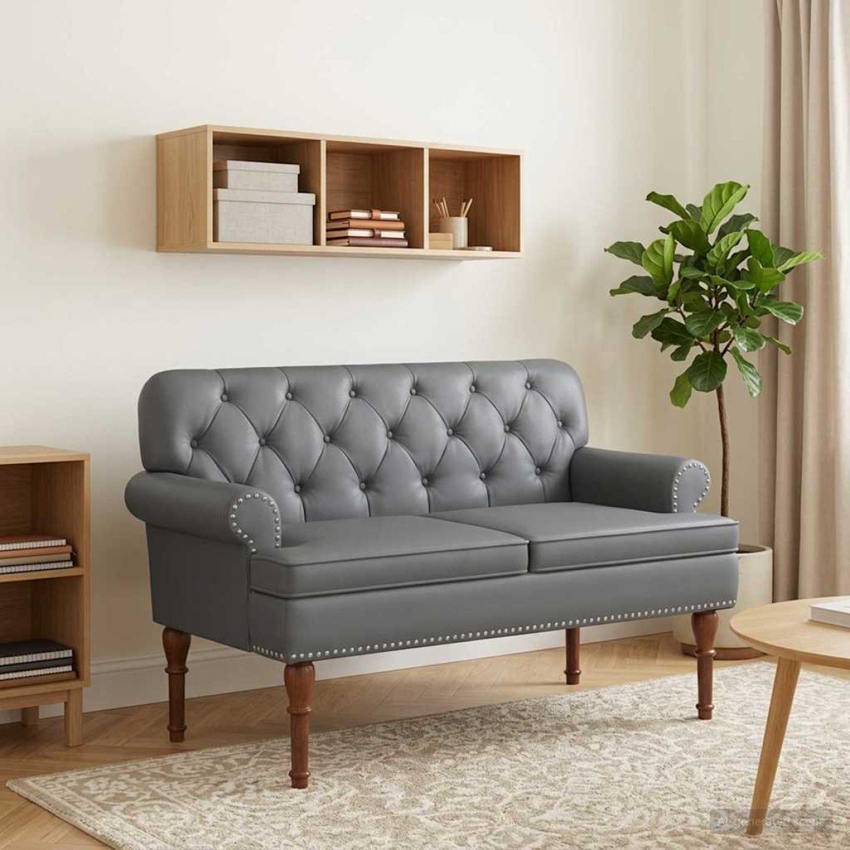 vidaXL Love seat με κουμπιά Γκρι 120 x 65 x 77 εκ Τεχνητό Δέρμα