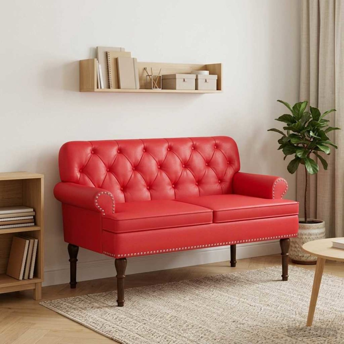 vidaXL Love seat με κουμπιά Κόκκινο 120 x 65 x 77 εκ Τεχνητό Δέρμα