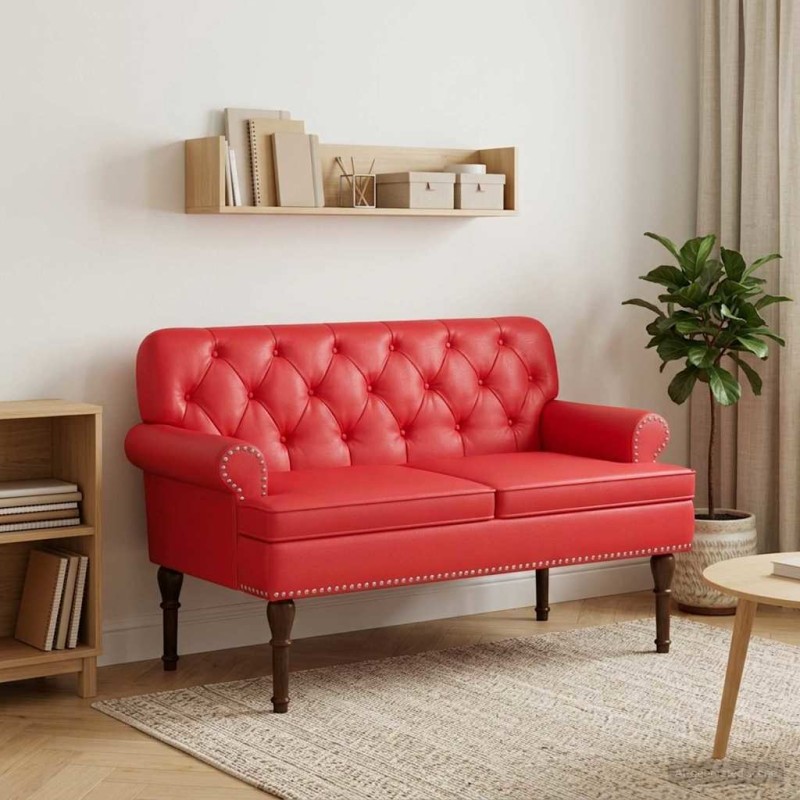 vidaXL Love seat με κουμπιά Κόκκινο 120 x 65 x 77 εκ Τεχνητό Δέρμα