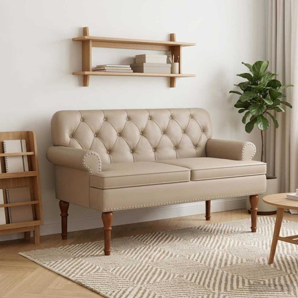 vidaXL Love seat με κουμπιά Καπουτσίνο 120 x 65 x 77 εκ Τεχνητό Δέρμα