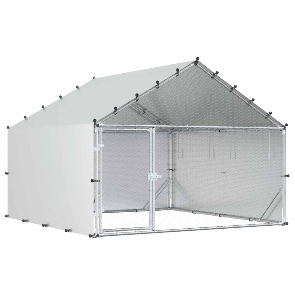 vidaXL Κοτέτσι με Οροφή Ασημί 200 x 200 x 150 cm Γαλβανισμένος Χάλυβας