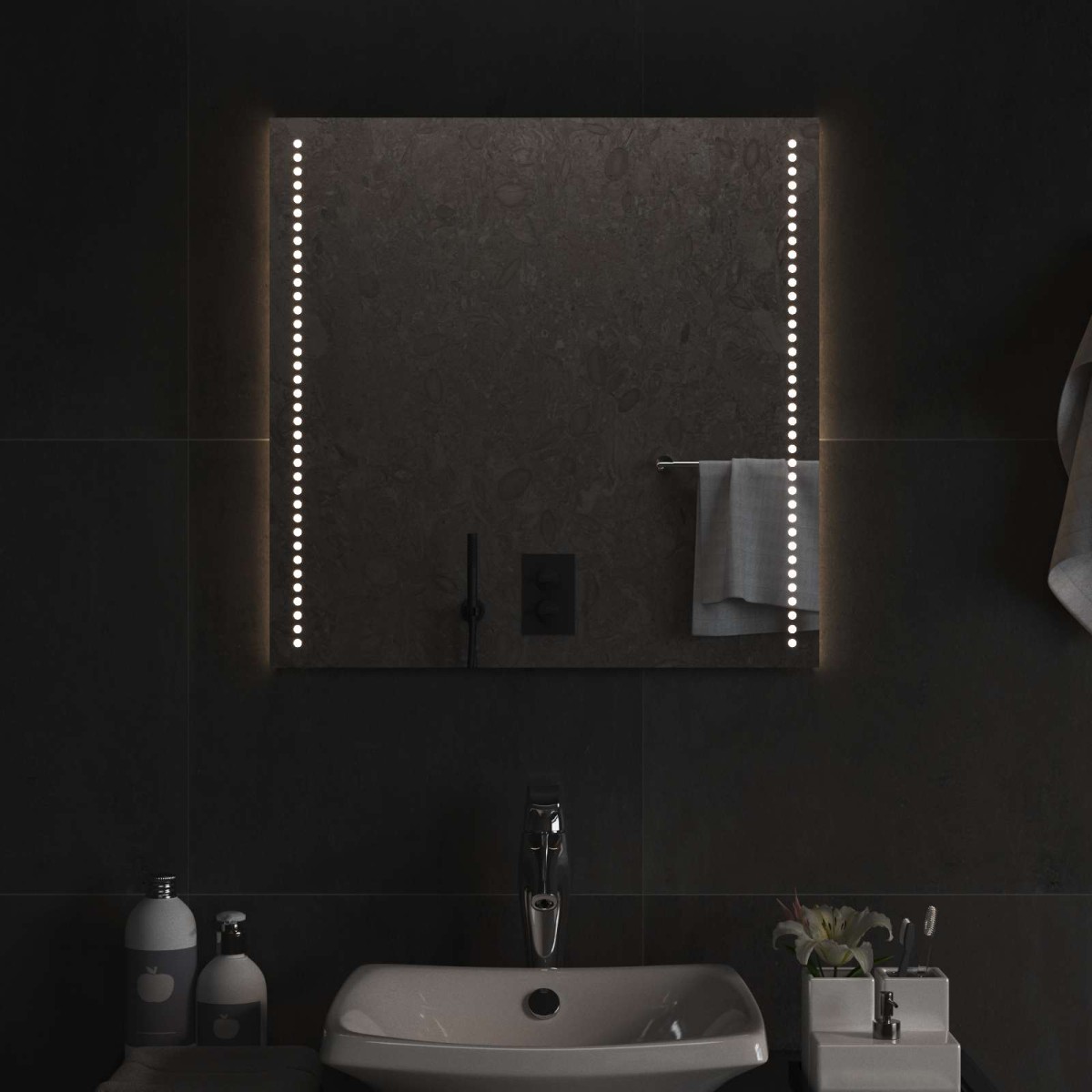 vidaXL Καθρέφτης μπάνιου LED Διαφανές 60 x 60 cm σκληρυμένο γυαλί