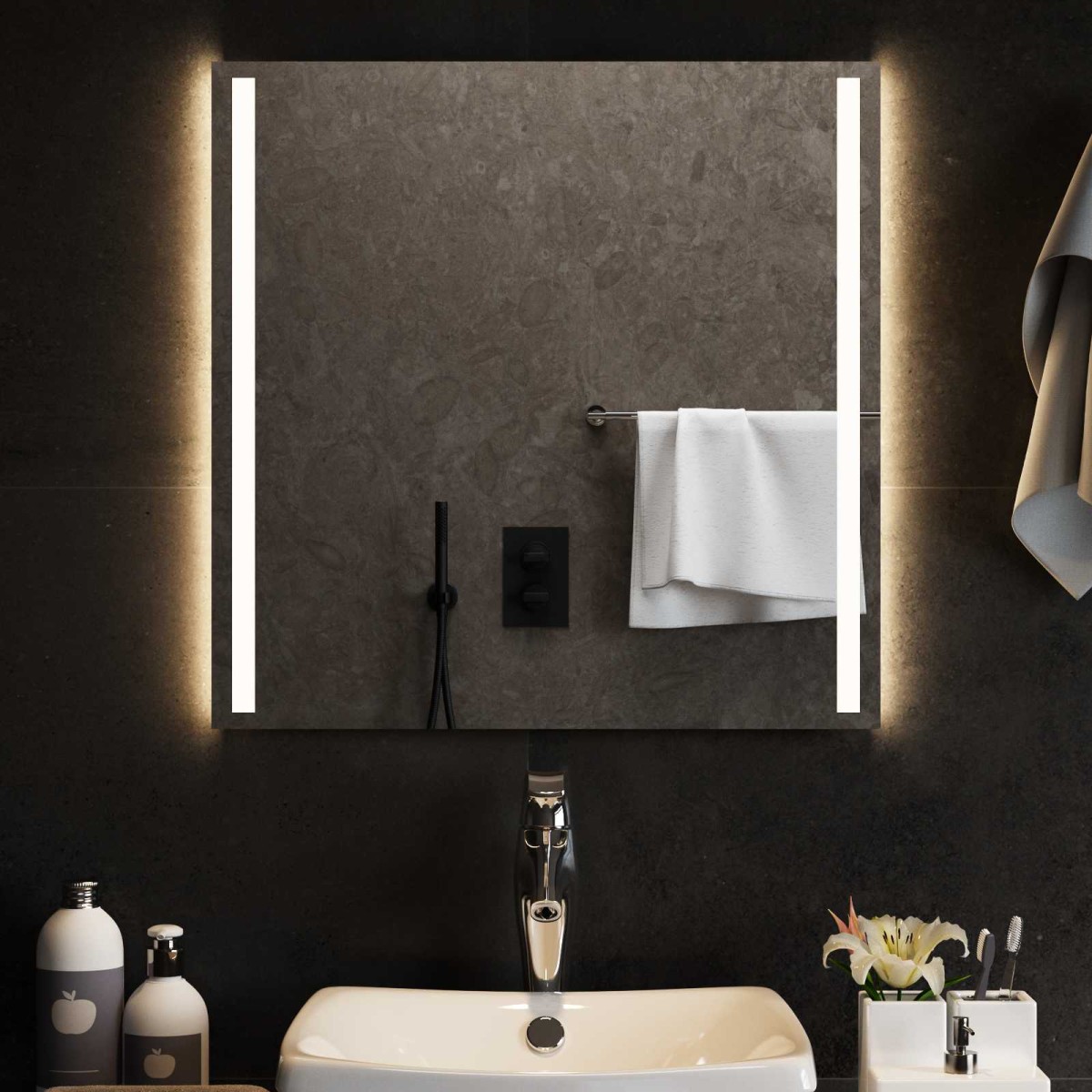 vidaXL Καθρέφτης μπάνιου LED Διαφανές 60 x 60 cm σκληρυμένο γυαλί