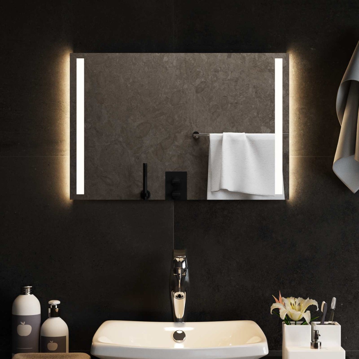 vidaXL Καθρέφτης μπάνιου LED Διαφανές 60 x 40 cm σκληρυμένο γυαλί