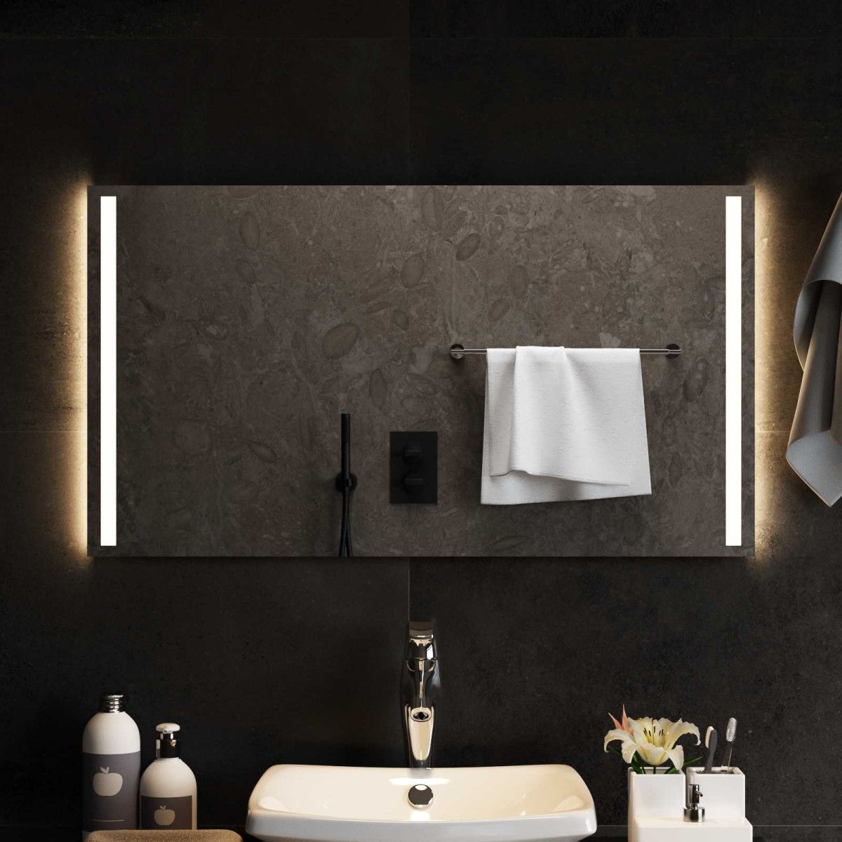 vidaXL Καθρέφτης μπάνιου LED Διαφανές 90 x 50 cm σκληρυμένο γυαλί