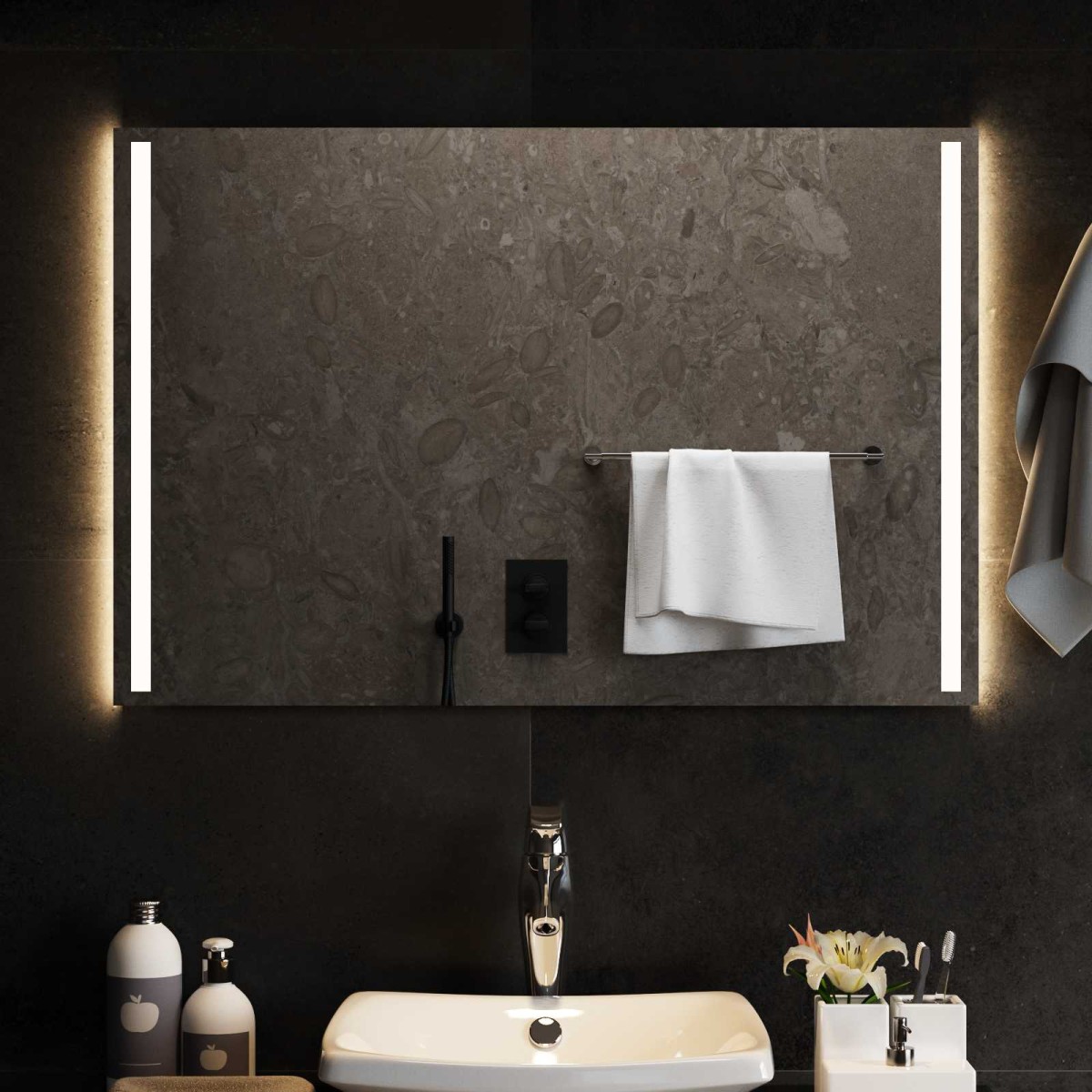vidaXL Καθρέφτης μπάνιου LED Διαφανές 90 x 60 cm σκληρυμένο γυαλί