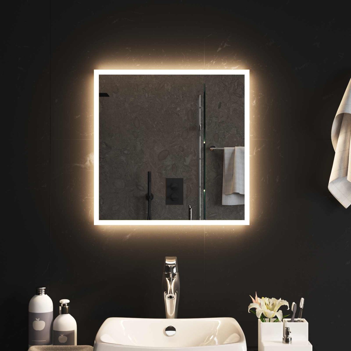 vidaXL Καθρέφτης μπάνιου LED Διαφανές 50 x 50 cm σκληρυμένο γυαλί
