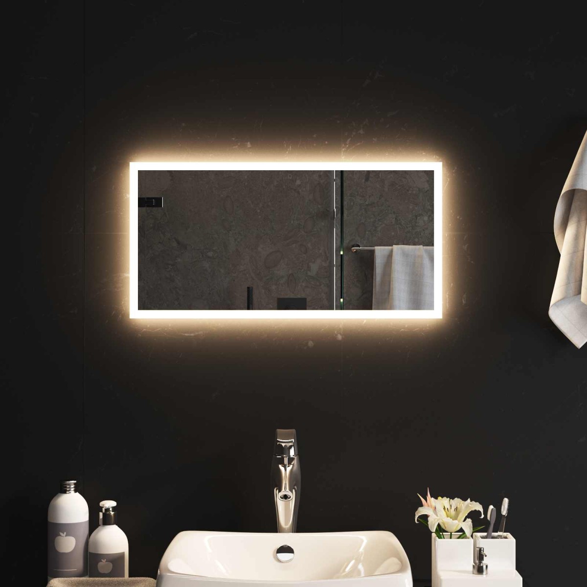 vidaXL Καθρέφτης μπάνιου LED Διαφανές 60 x 30 cm σκληρυμένο γυαλί