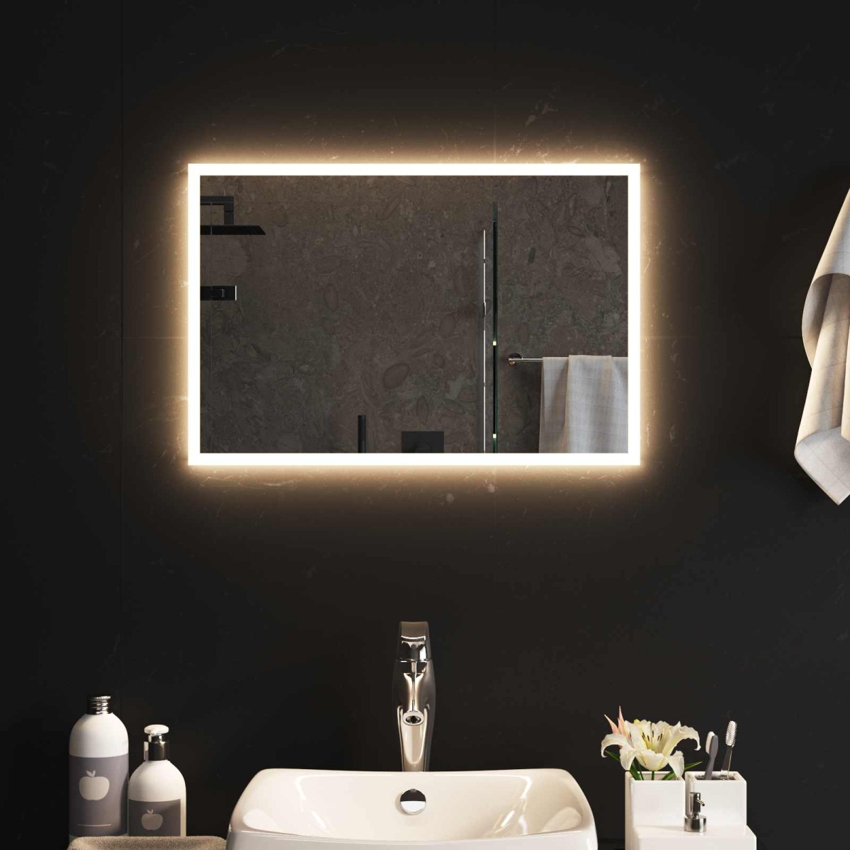 vidaXL Καθρέφτης μπάνιου LED Διαφανές 60 x 40 cm σκληρυμένο γυαλί