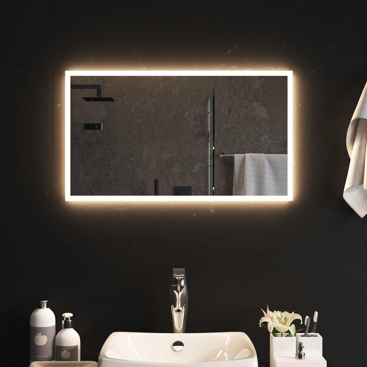 vidaXL Καθρέφτης μπάνιου LED Διαφανές 70 x 40 cm σκληρυμένο γυαλί