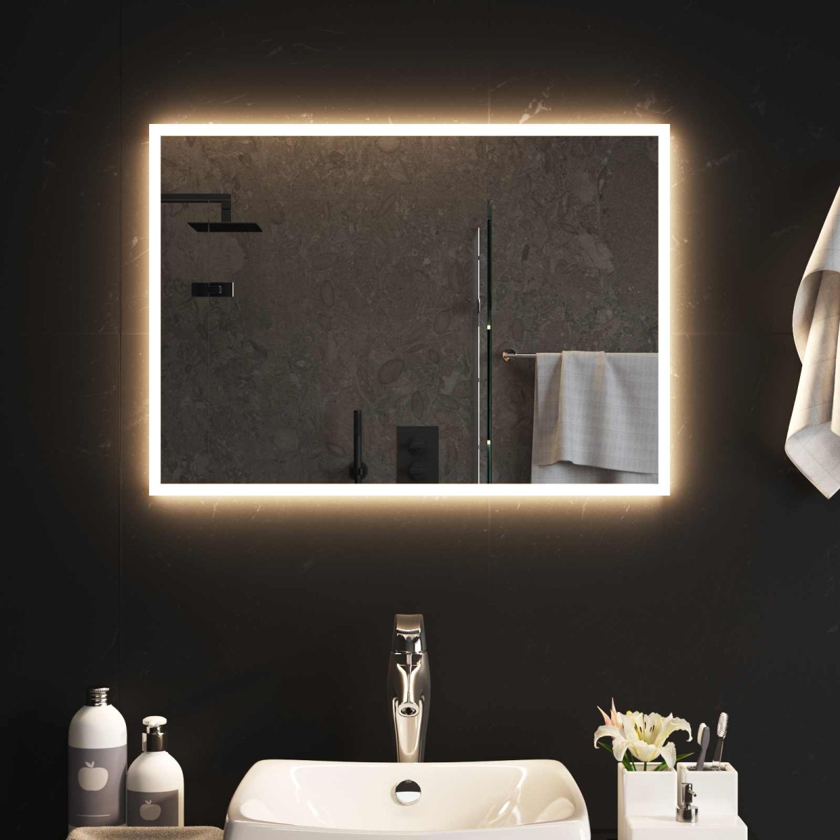 vidaXL Καθρέφτης μπάνιου LED Διαφανές 70 x 50 cm σκληρυμένο γυαλί