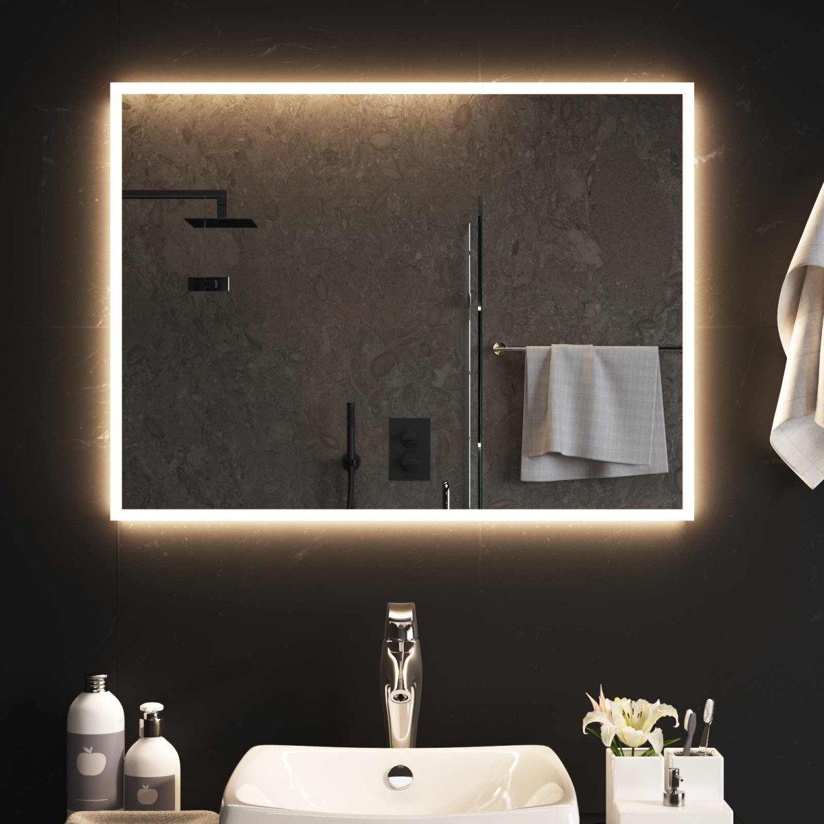 vidaXL Καθρέφτης μπάνιου LED Διαφανές 80 x 60 cm σκληρυμένο γυαλί