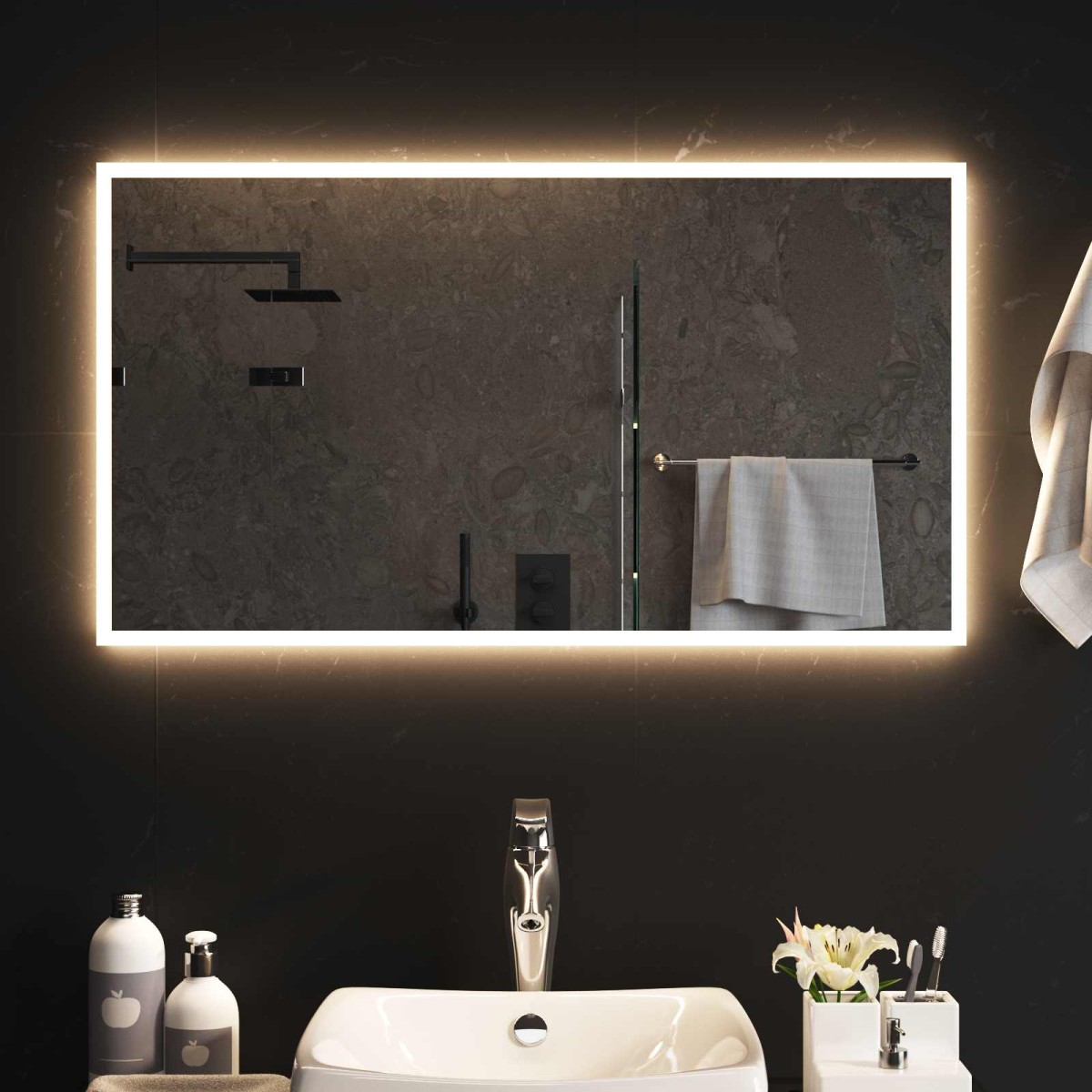 vidaXL Καθρέφτης μπάνιου LED Διαφανές 90 x 50 cm σκληρυμένο γυαλί