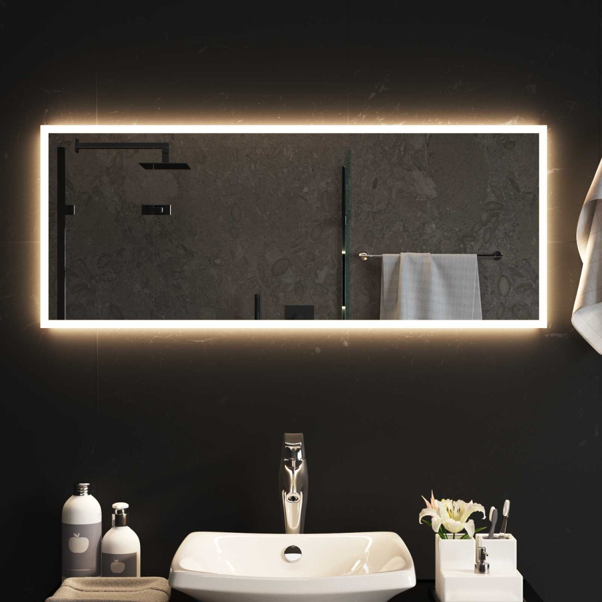 vidaXL Καθρέφτης μπάνιου LED Διαφανές 100 x 40 cm σκληρυμένο γυαλί
