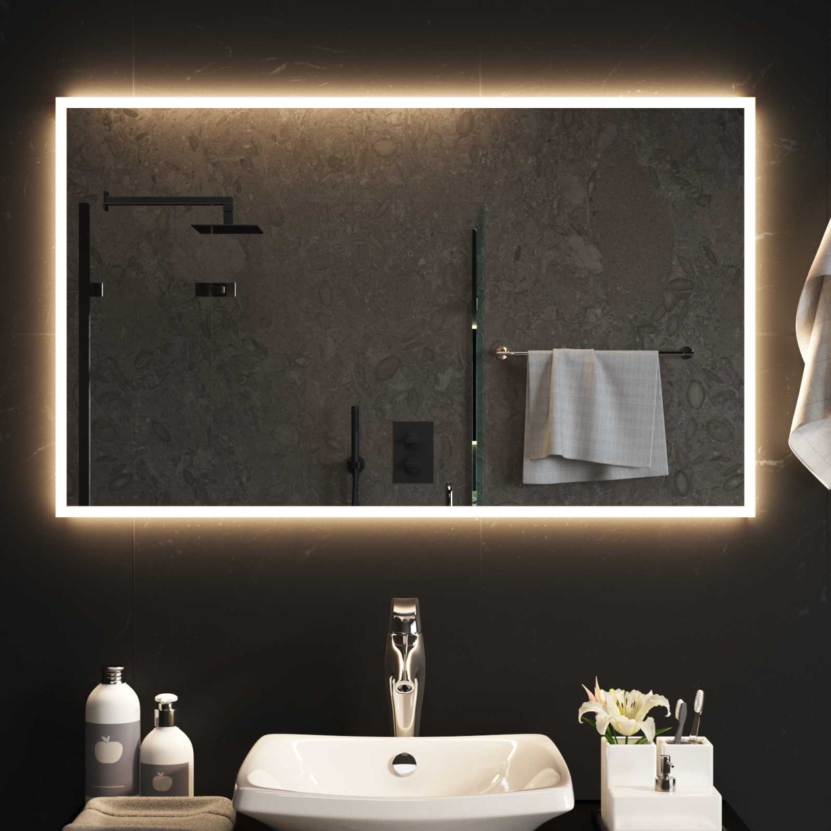 vidaXL Καθρέφτης μπάνιου LED Διαφανές 100 x 60 cm σκληρυμένο γυαλί