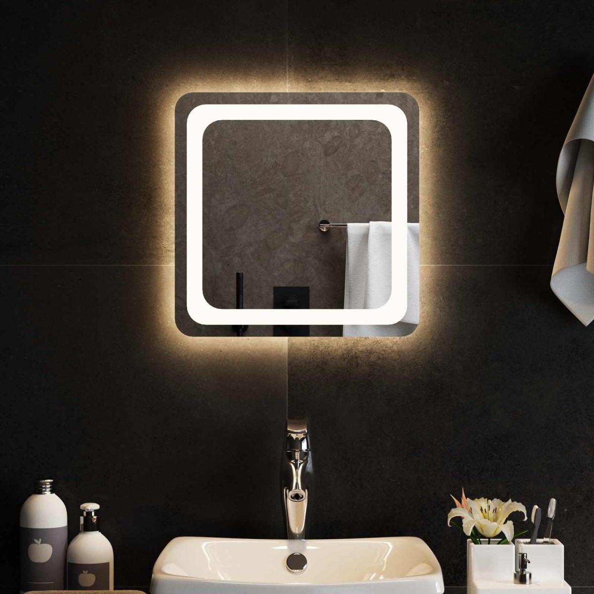 vidaXL Καθρέφτης μπάνιου LED Διαφανές 40 x 40 cm σκληρυμένο γυαλί