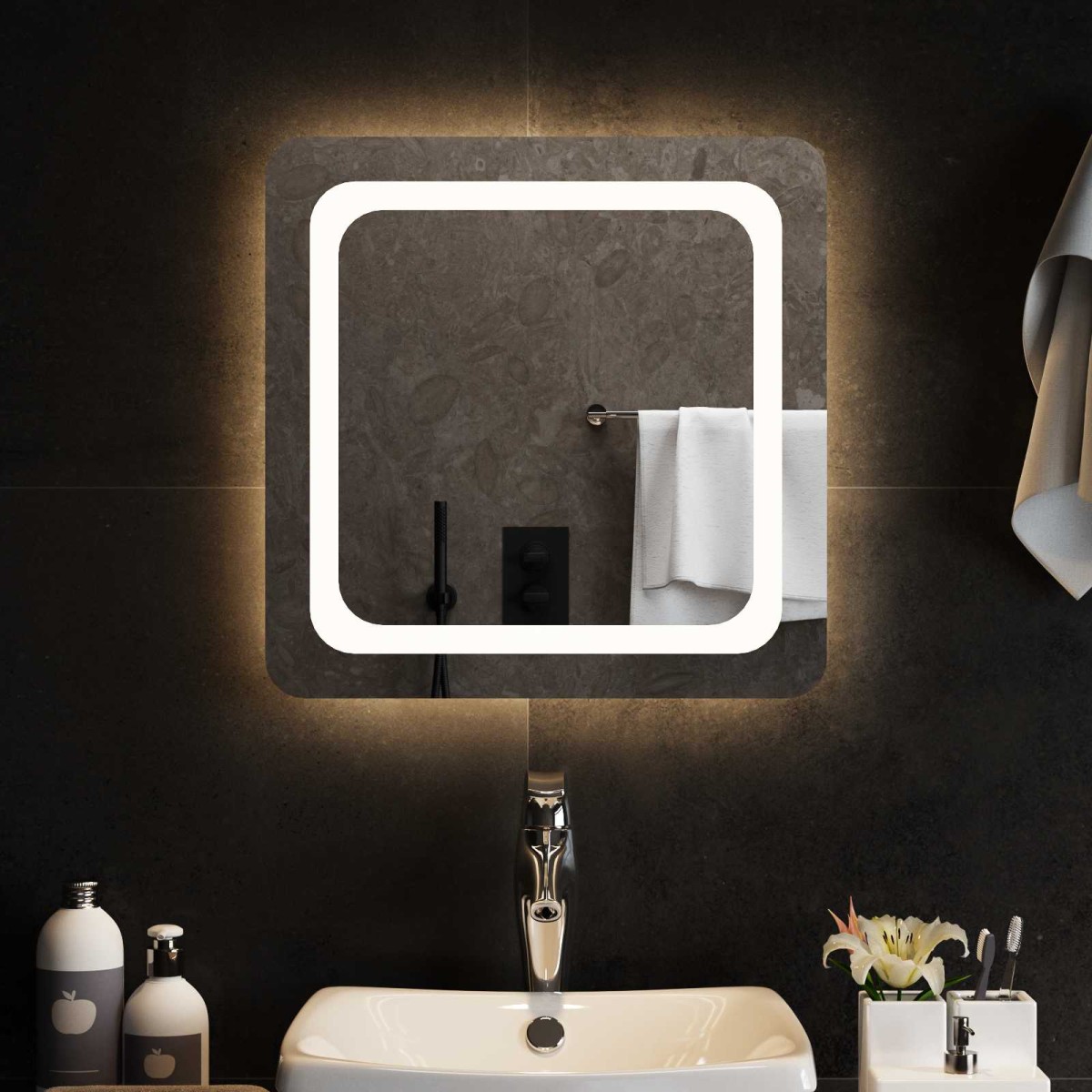 vidaXL Καθρέφτης μπάνιου LED Διαφανές 50 x 50 cm σκληρυμένο γυαλί