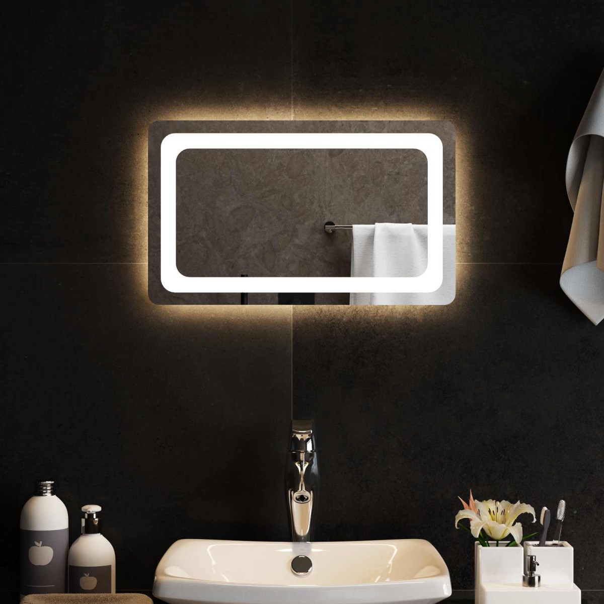 vidaXL Καθρέφτης μπάνιου LED Διαφανές 50 x 30 cm σκληρυμένο γυαλί