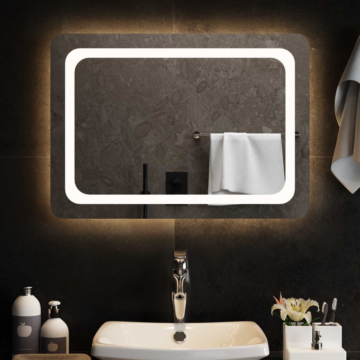 vidaXL Καθρέφτης μπάνιου LED Διαφανές 70 x 50 cm σκληρυμένο γυαλί