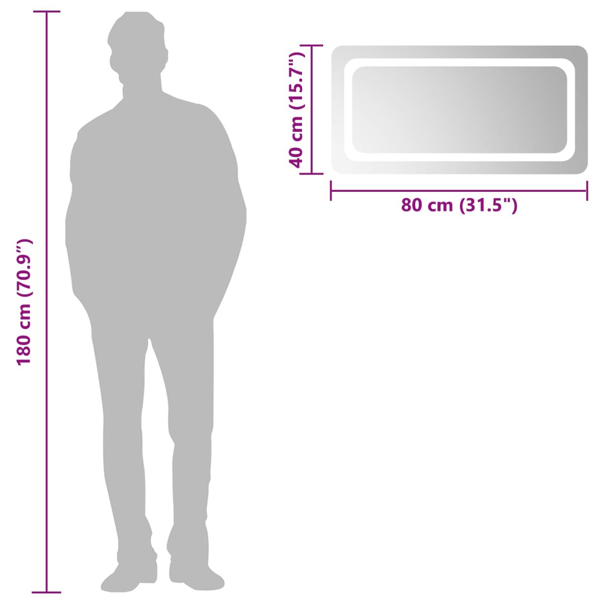 vidaXL Καθρέφτης μπάνιου LED Διαφανές 80 x 40 cm σκληρυμένο γυαλί