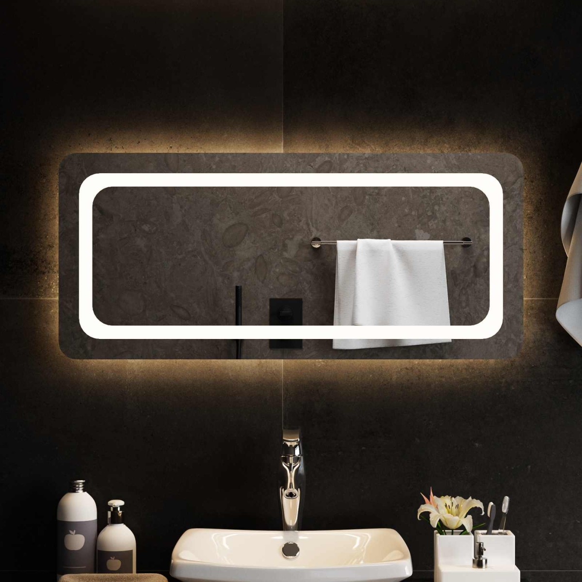 vidaXL Καθρέφτης μπάνιου LED Διαφανές 90 x 40 cm σκληρυμένο γυαλί
