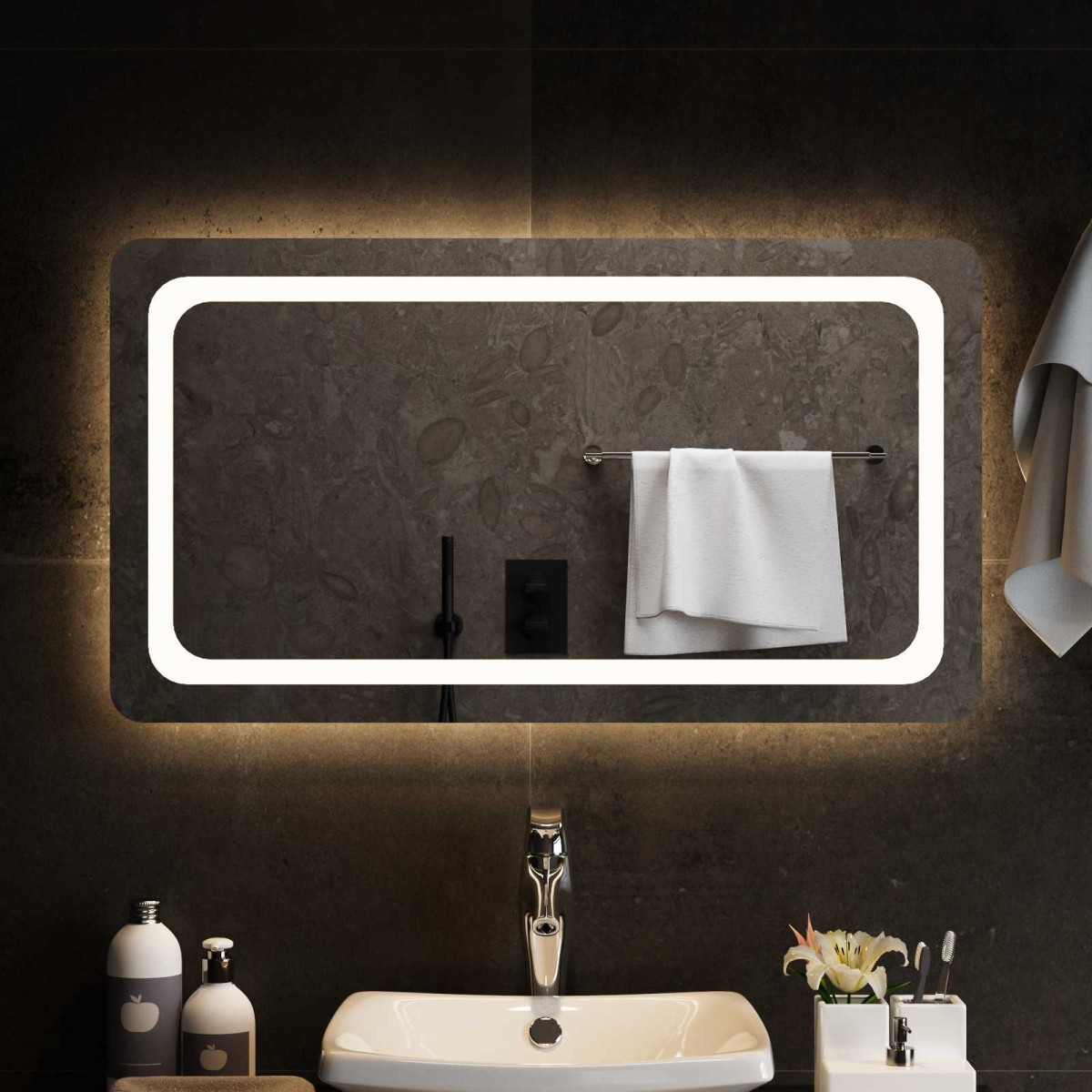 vidaXL Καθρέφτης μπάνιου LED Διαφανές 90 x 50 cm σκληρυμένο γυαλί