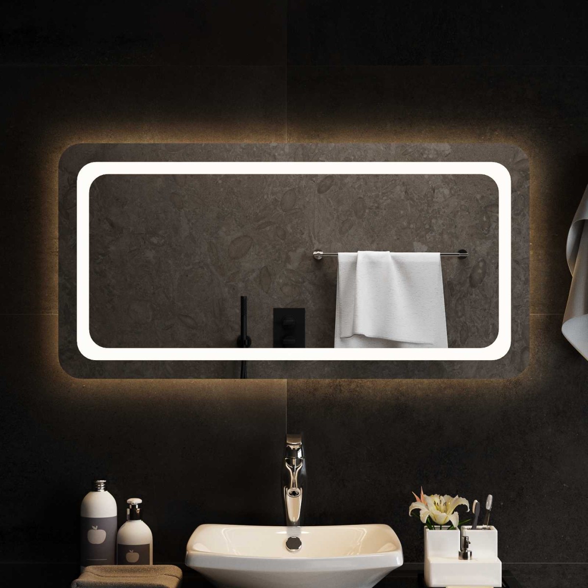 vidaXL Καθρέφτης μπάνιου LED Διαφανές 100 x 50 cm σκληρυμένο γυαλί