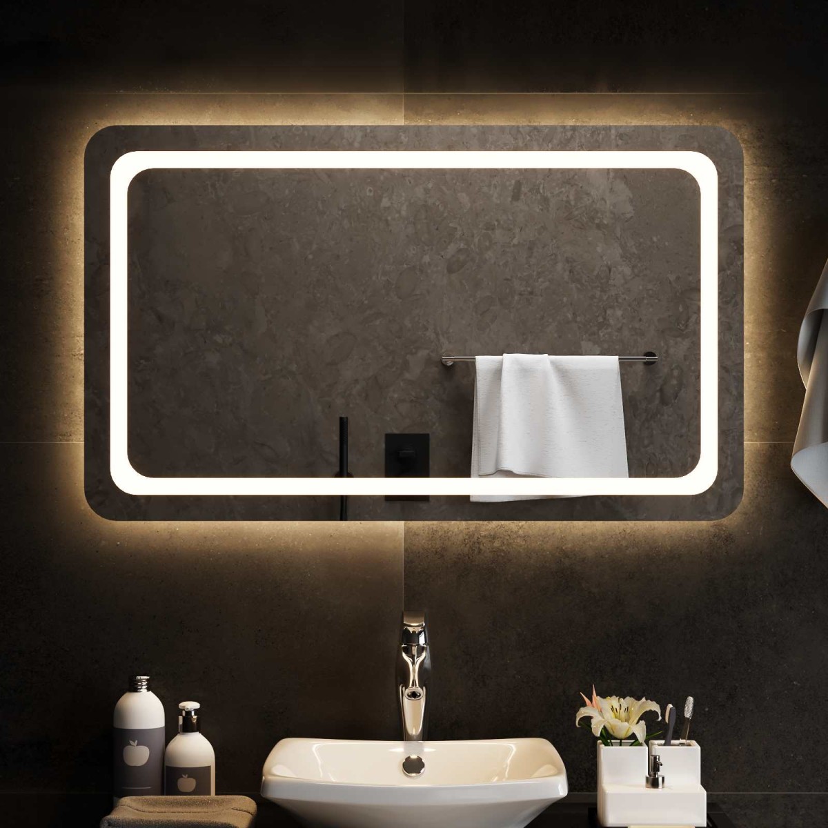 vidaXL Καθρέφτης μπάνιου LED Διαφανές 100 x 60 cm σκληρυμένο γυαλί