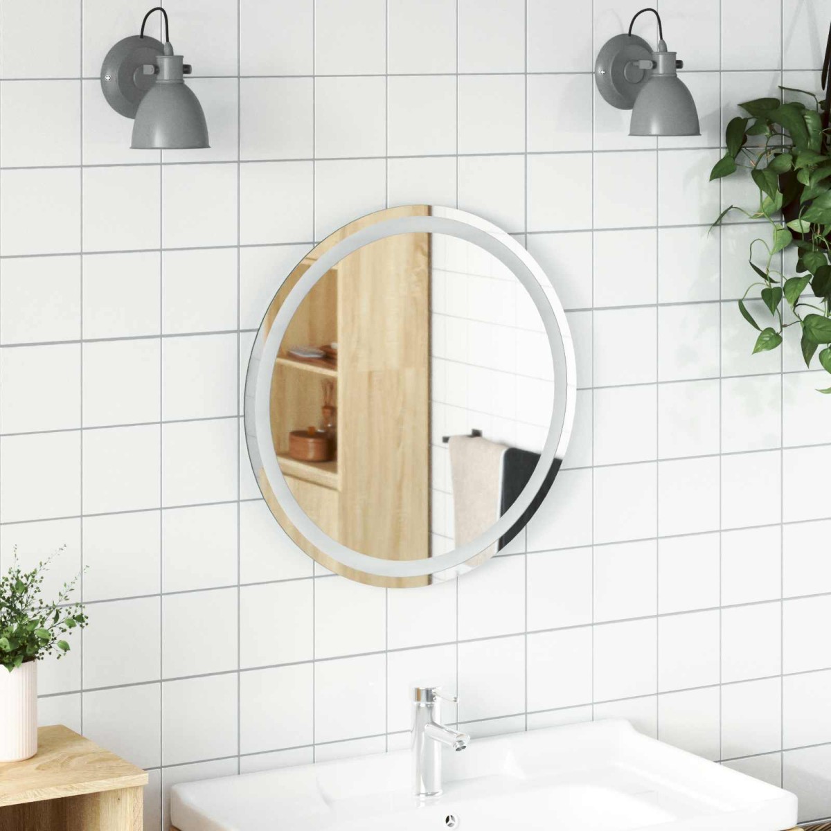 vidaXL Καθρέφτης μπάνιου LED Διαφανές Ø 60 cm σκληρυμένο γυαλί