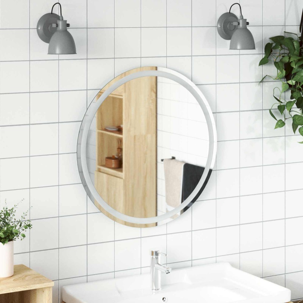 vidaXL Καθρέφτης μπάνιου LED Διαφανές Ø 70 cm σκληρυμένο γυαλί