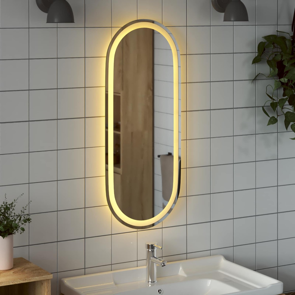 vidaXL Καθρέφτης μπάνιου LED Διαφανές 90 x 40 cm σκληρυμένο γυαλί