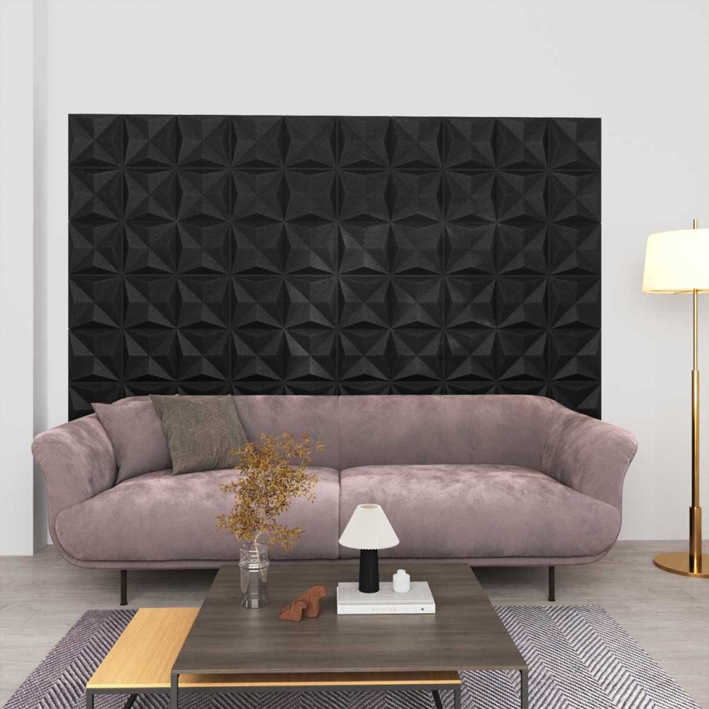 vidaXL Πάνελ τοίχου 48 τμχ. 50 x 50 cm Οριγκάμι Μαύρο Φελιζόλ XPS