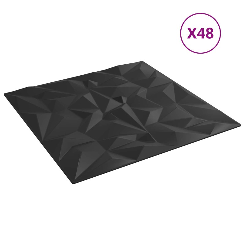 vidaXL Πάνελ τοίχου 48 τμχ. 50 x 50 cm Μαύρο Φελιζόλ XPS