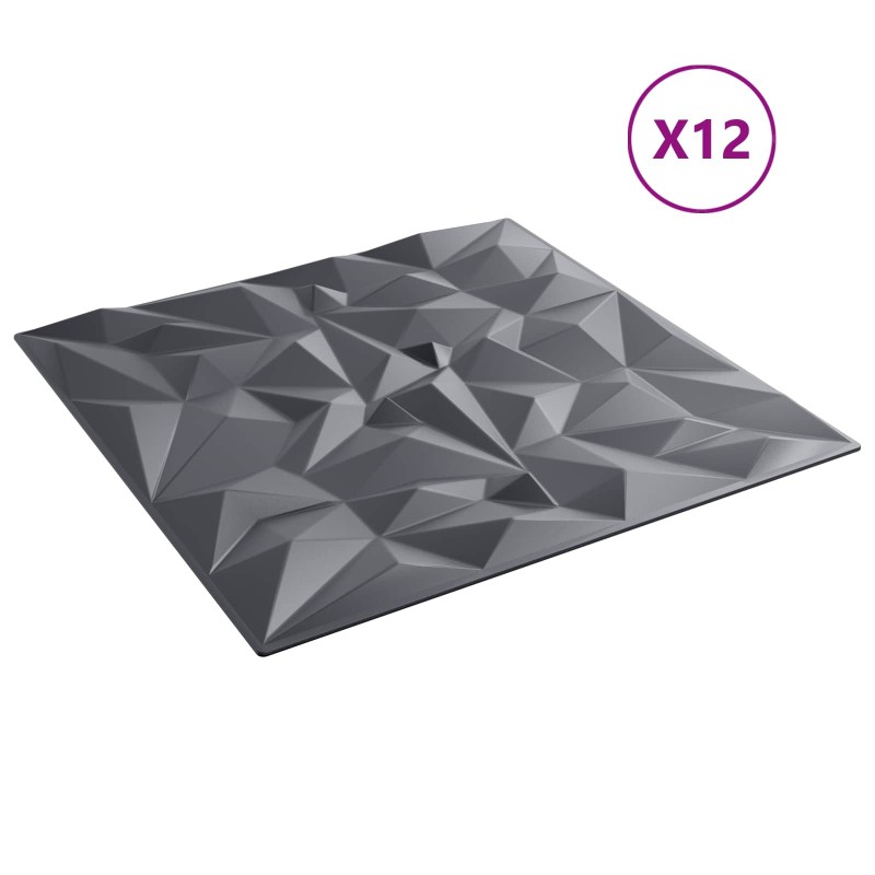 vidaXL Πάνελ τοίχου 12 τμχ. 50 x 50 cm Αμέθυστος Γκρι Φελιζόλ XPS