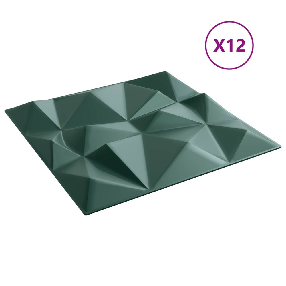 vidaXL Πάνελ τοίχου 12 τμχ. 50 x 50 cm Διαμάντι Πράσινο Φελιζόλ XPS