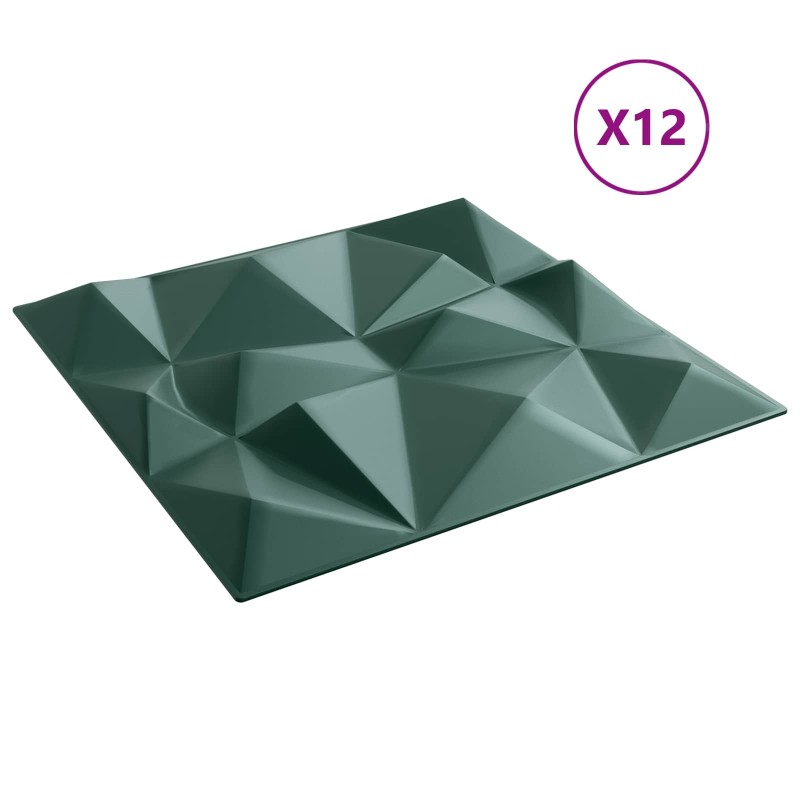 vidaXL Πάνελ τοίχου 12 τμχ. 50 x 50 cm Διαμάντι Πράσινο Φελιζόλ XPS