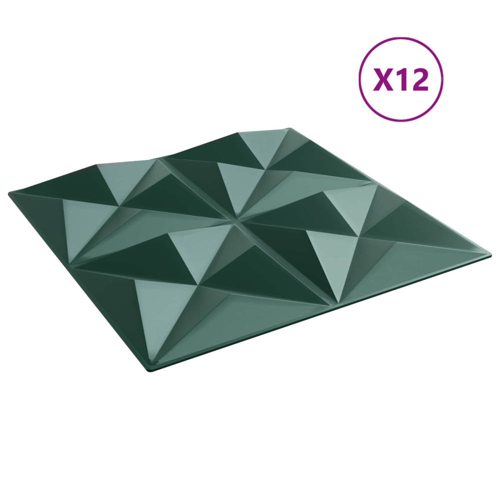 vidaXL Πάνελ τοίχου 12 τμχ. 50 x 50 cm Οριγκάμι Πράσινο Φελιζόλ XPS