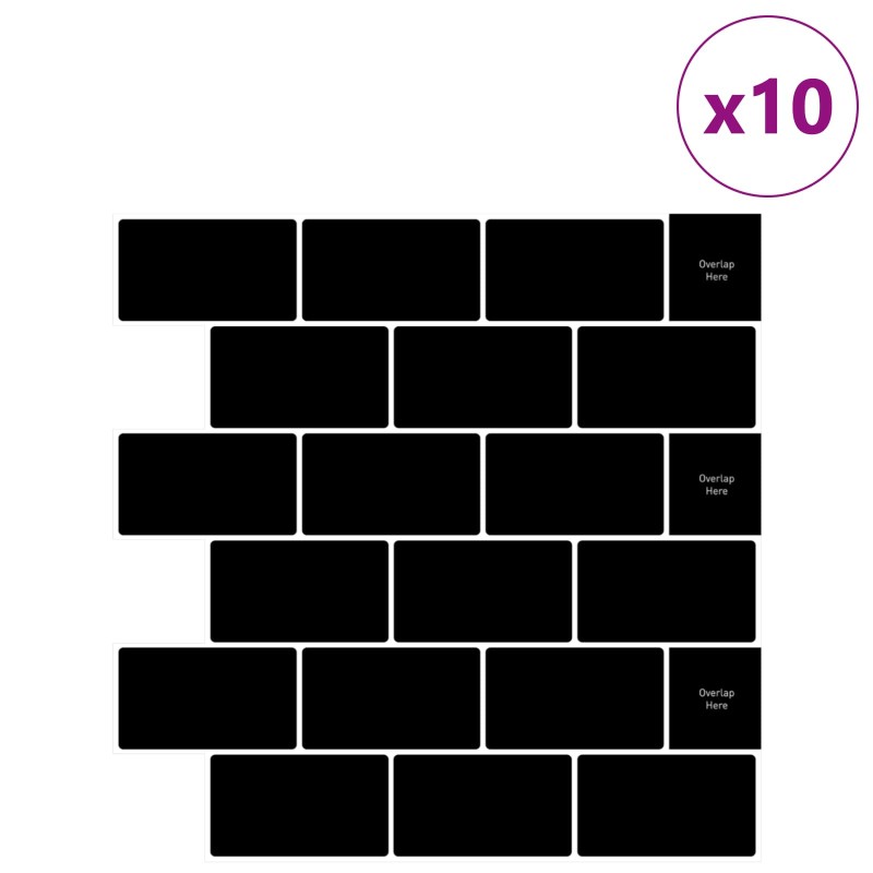 vidaXL Πλακάκι Subway 10 τεμ. Μαύρο 30 x 30 cm Πολυουρεθάνη και PET