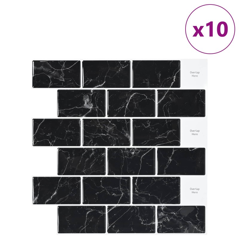 vidaXL Πλακάκι Subway 10 τεμ. Μαύρο Μάρμαρο 30 x 30 cm