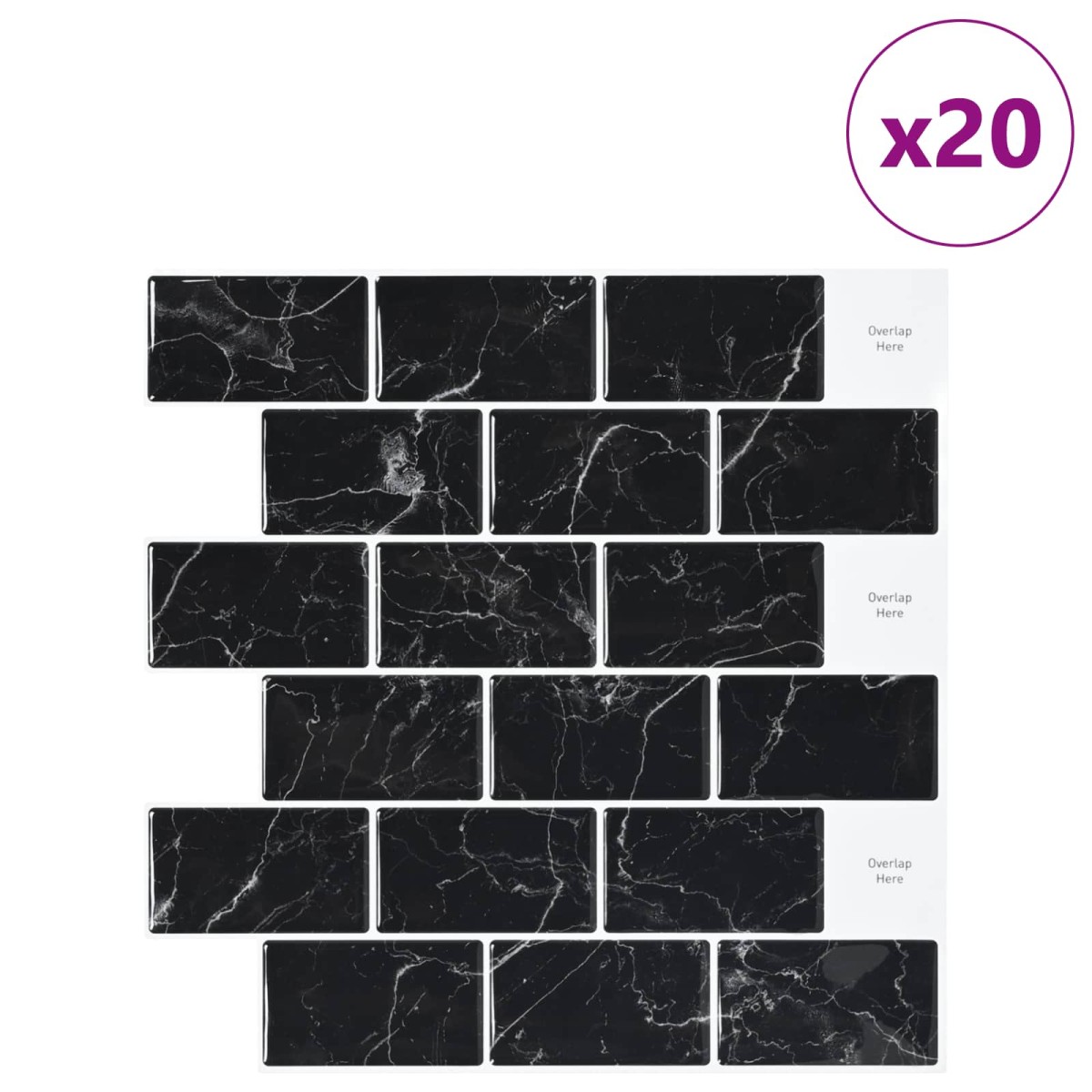 vidaXL Πλακάκι Subway 20 τεμ. Μαύρο Μάρμαρο 30 x 30 cm