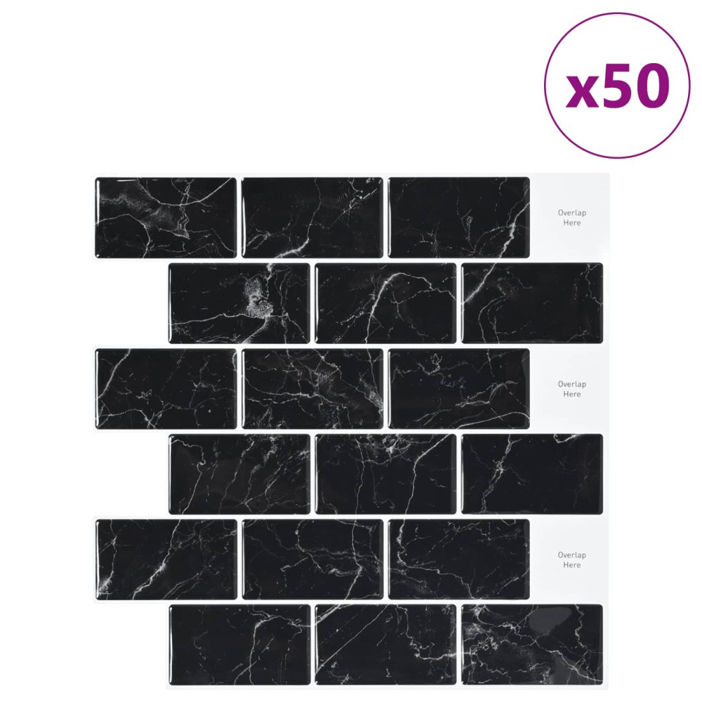 vidaXL Πλακάκι Subway 50 τεμ. Μαύρο Μάρμαρο 30 x 30 cm