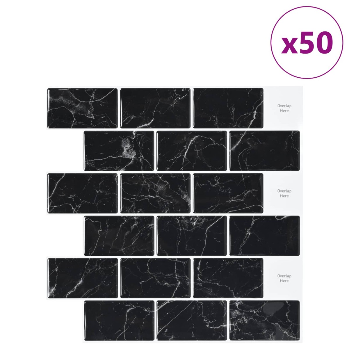 vidaXL Πλακάκι Subway 50 τεμ. Μαύρο Μάρμαρο 30 x 30 cm