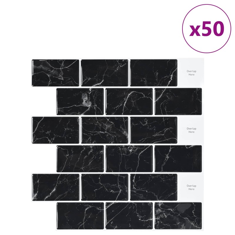 vidaXL Πλακάκι Subway 50 τεμ. Μαύρο Μάρμαρο 30 x 30 cm
